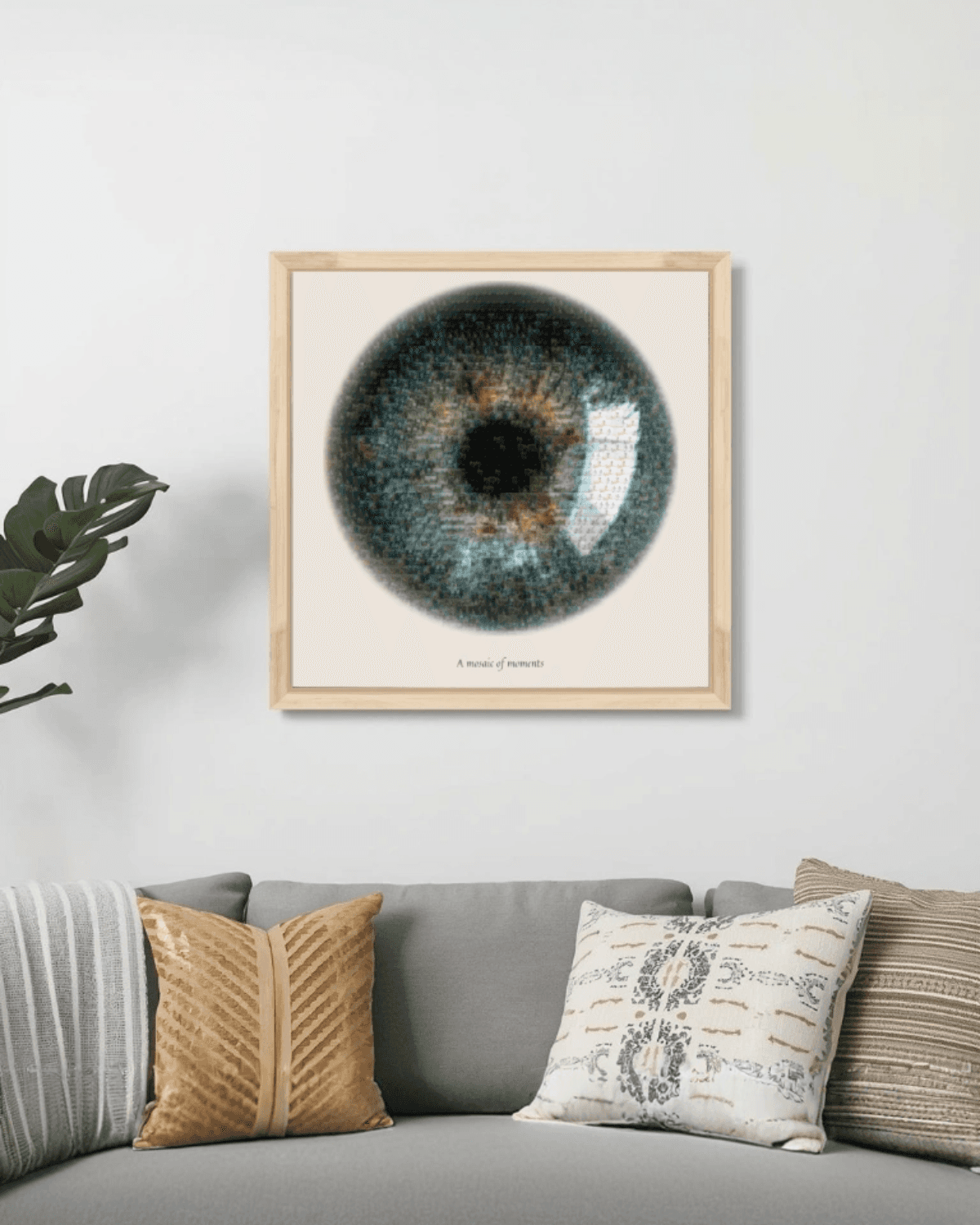 Finished iris mosaic print presented as framed wall art.